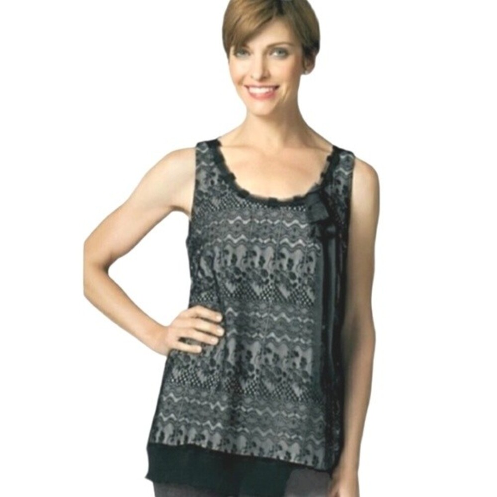 CAbi Emily Women M Whimsygoth Retro Feminine Cottage Bow Lacy Overlay Tank